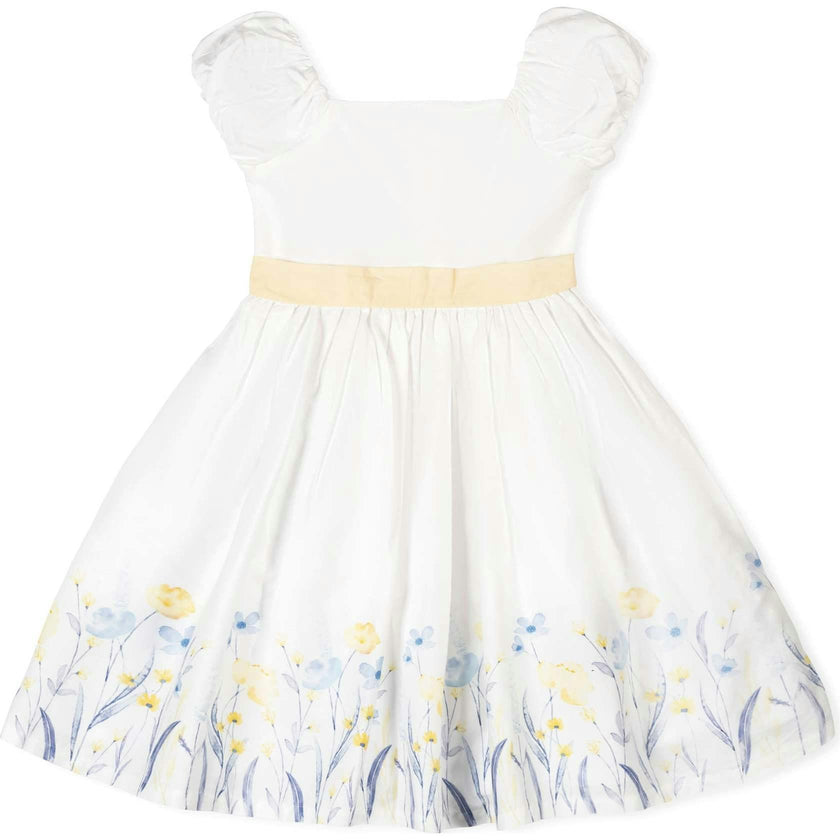 Organic Puff Sleeve Sateen Party Dress, White