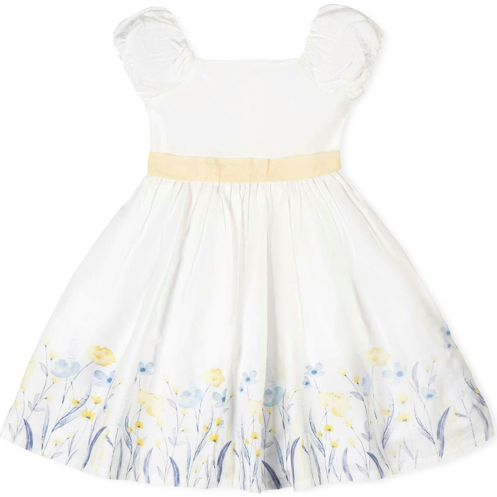 Organic Puff Sleeve Sateen Party Dress, White