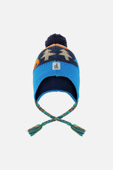 Winter Peruvian Knit Hat with Pompom Blue Dinosaur Print