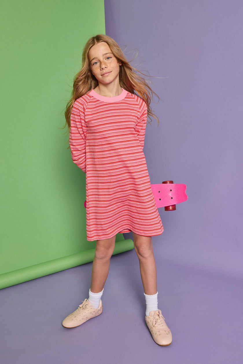 Long Sleeved T-Shirt Dress - Cambridge Crimson Stripe