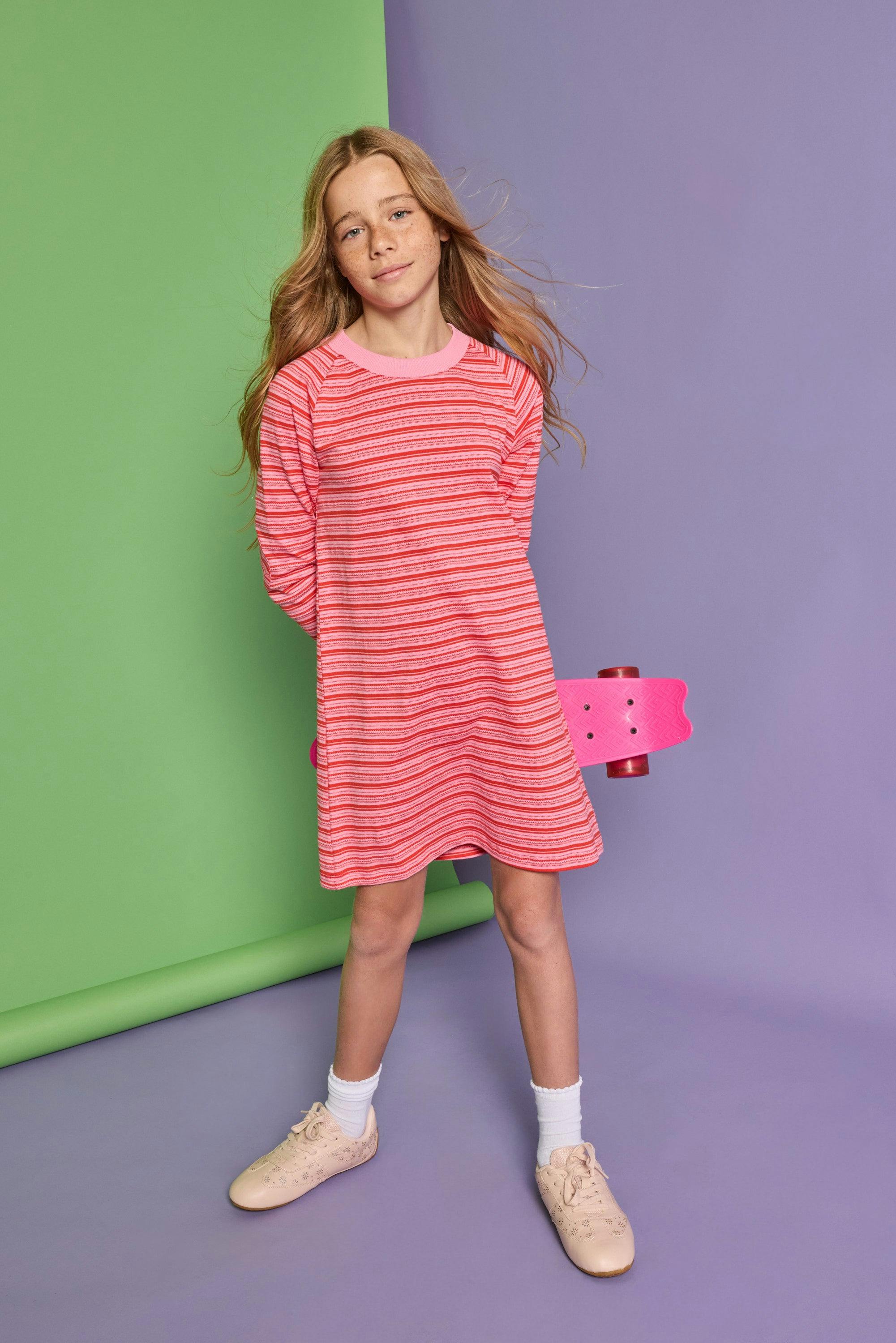 Long Sleeved T-Shirt Dress - Cambridge Crimson Stripe
