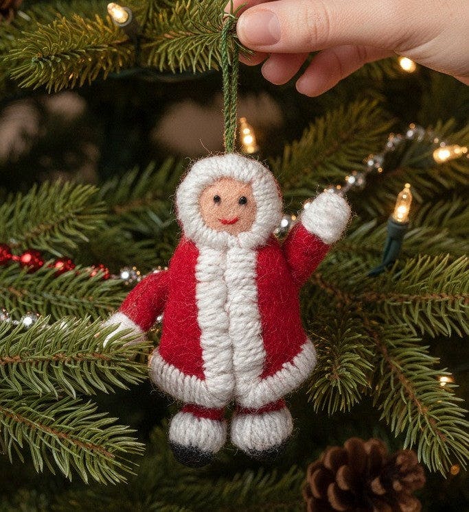 Handmade Felt Snowsuit Gal Christmas Ornament - Red