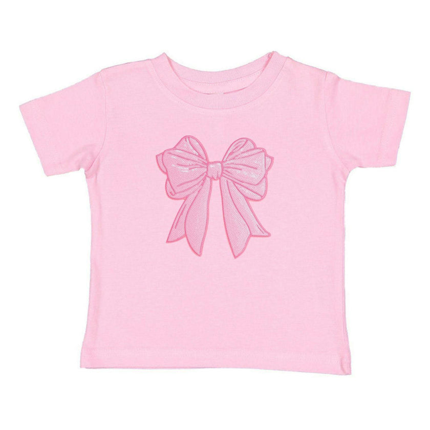 Pink Bow Sequin Patch Short Sleeve T-Shirt