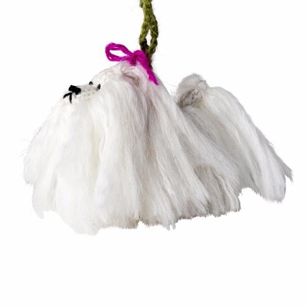 Maltese Hand Knit Christmas Ornament