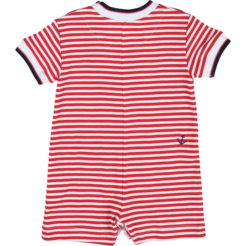 Stripe Knit Shortall With Nautical Embroidery