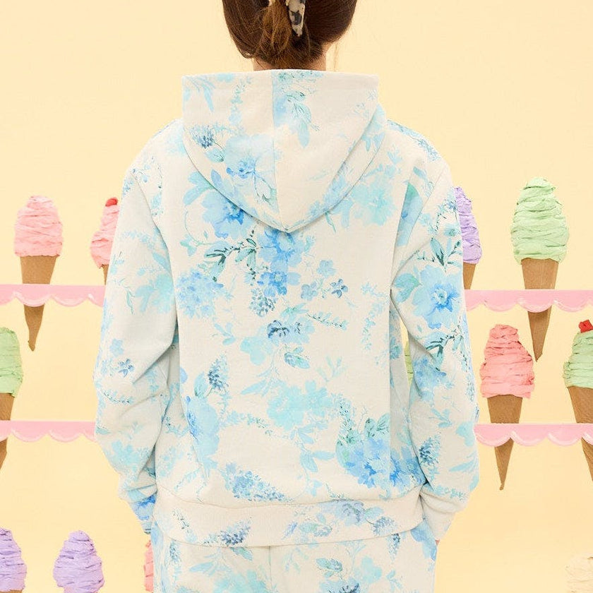 Kian Hooded Sweatshirt in Blue Aquarelle Fleur
