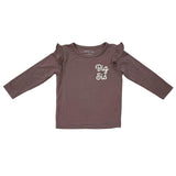 Girls Long Sleeve Ruffle Top in Big Sis in Plum