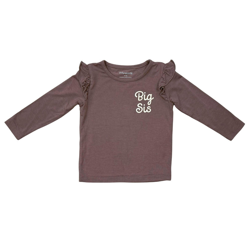Girls Long Sleeve Ruffle Top in Big Sis in Plum