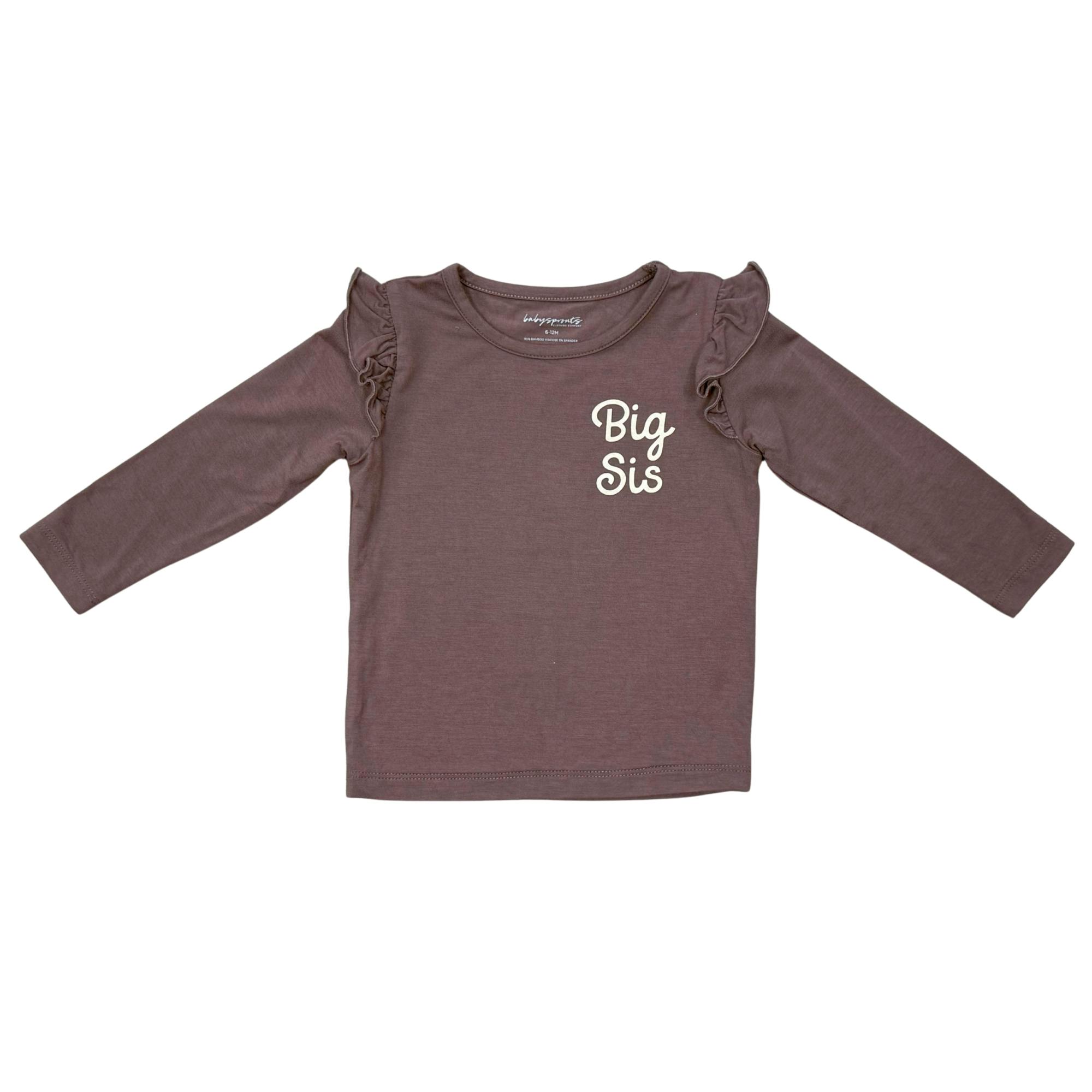 Girls Long Sleeve Ruffle Top in Big Sis in Plum