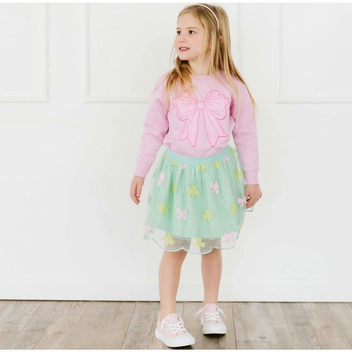 Pink Bow Sequin Patch Sweatshirt