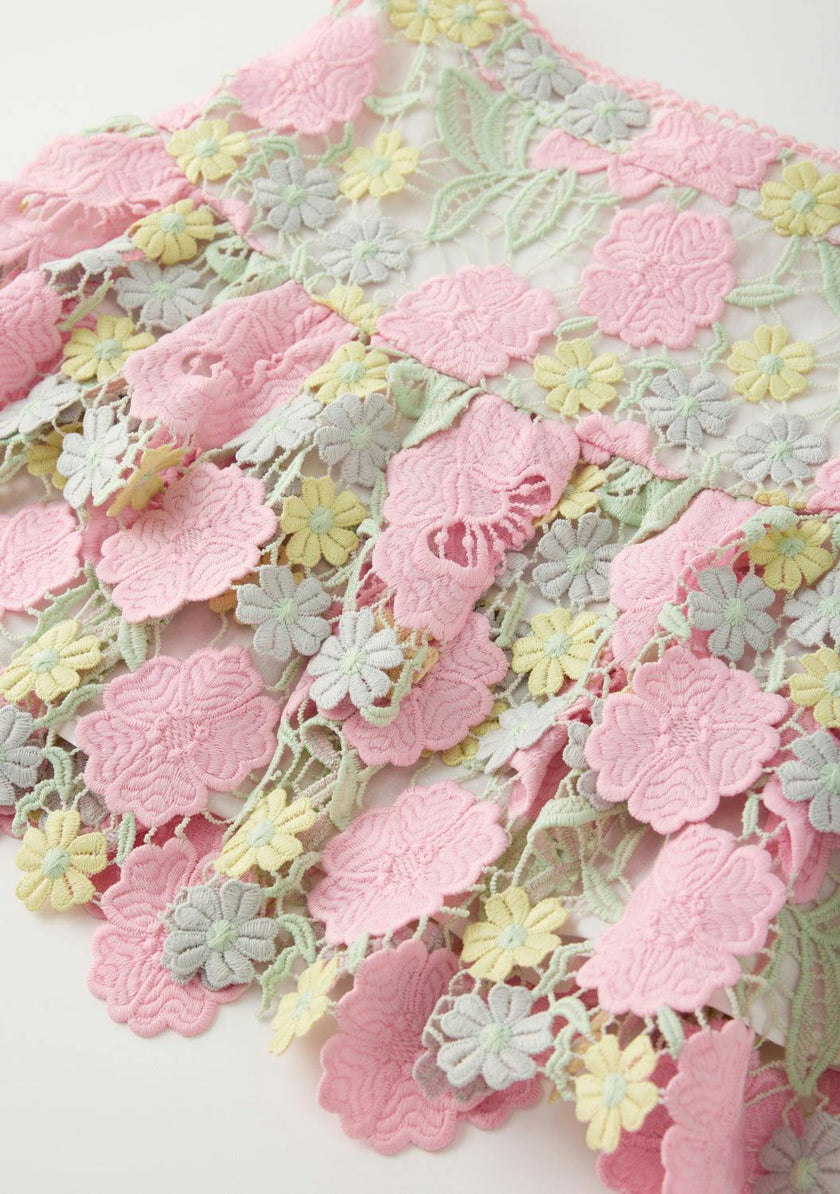 Estella Frill Embroidered Mini Skirt