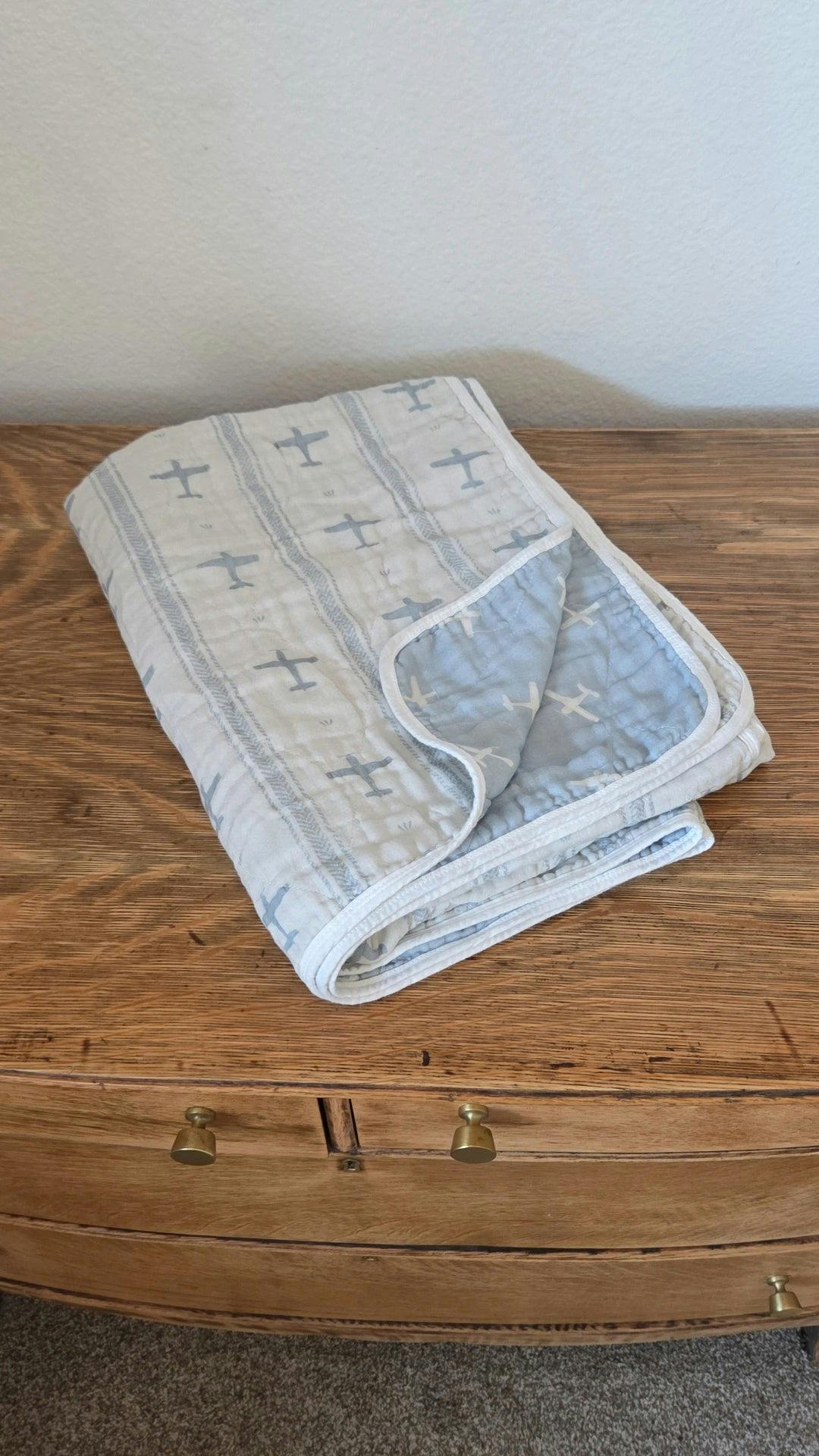 Big Kid Throw Blanket + Sham SET- Vintage Airplanes