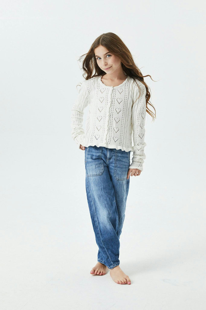 Ayla Creamy White Pointelle Knit Hearts Cardigan