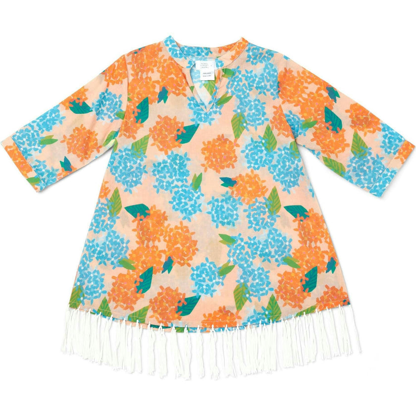 Floral Hand Fringe Print Long Sleeve Cover-Up