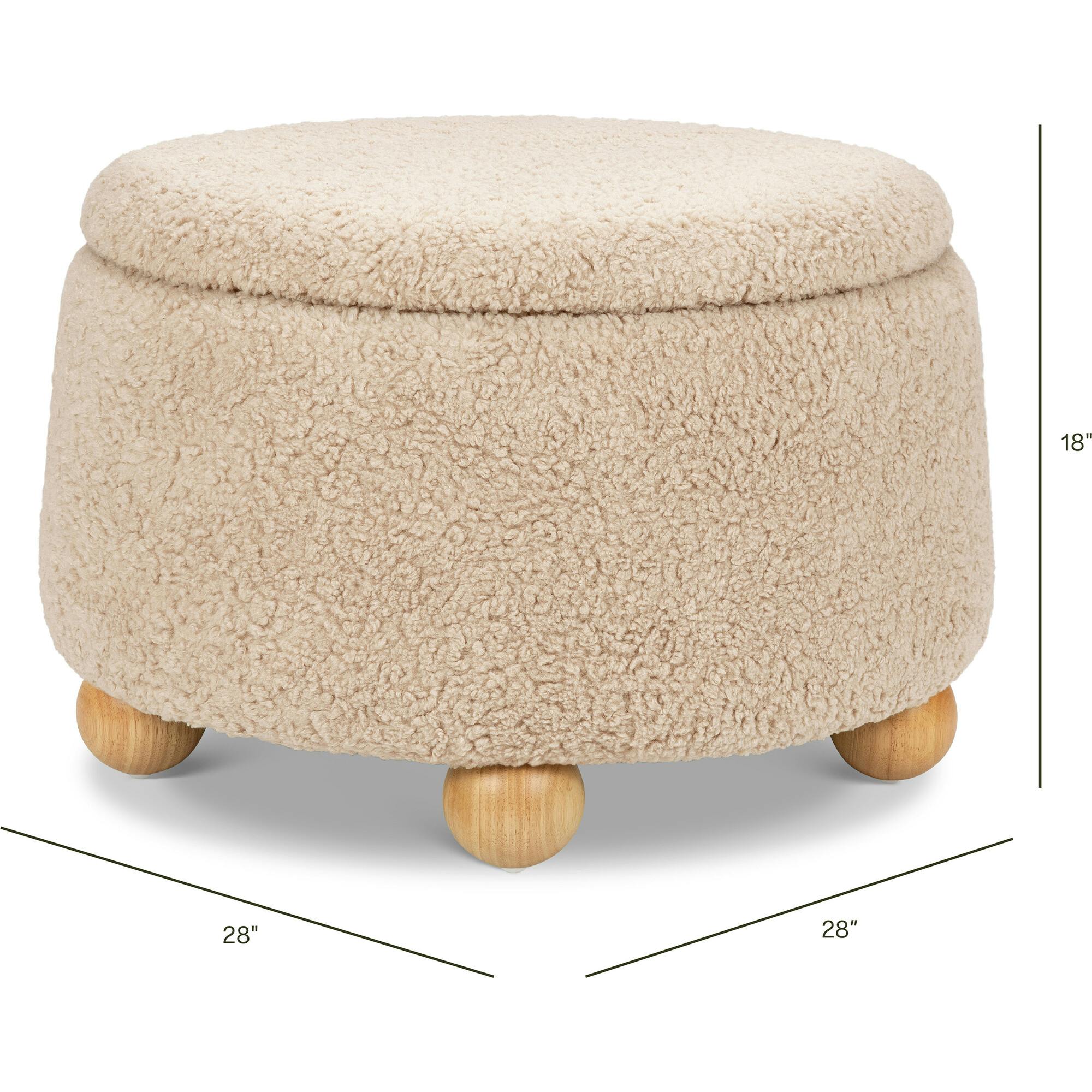 Tuffet Storage Ottoman in Chai Shearling with Honey Ball Feet