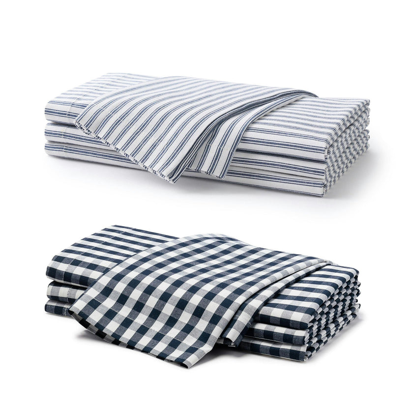 Navy French Ticking & Navy Gingham Napkin Bundle