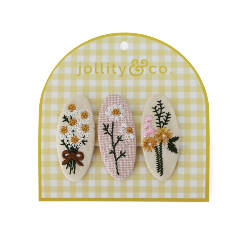 Embroidered Bouquet Hair Clip Set