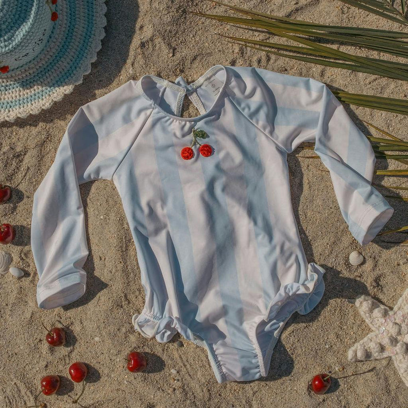 L/S Cherry Swimsuit in Blue Striple