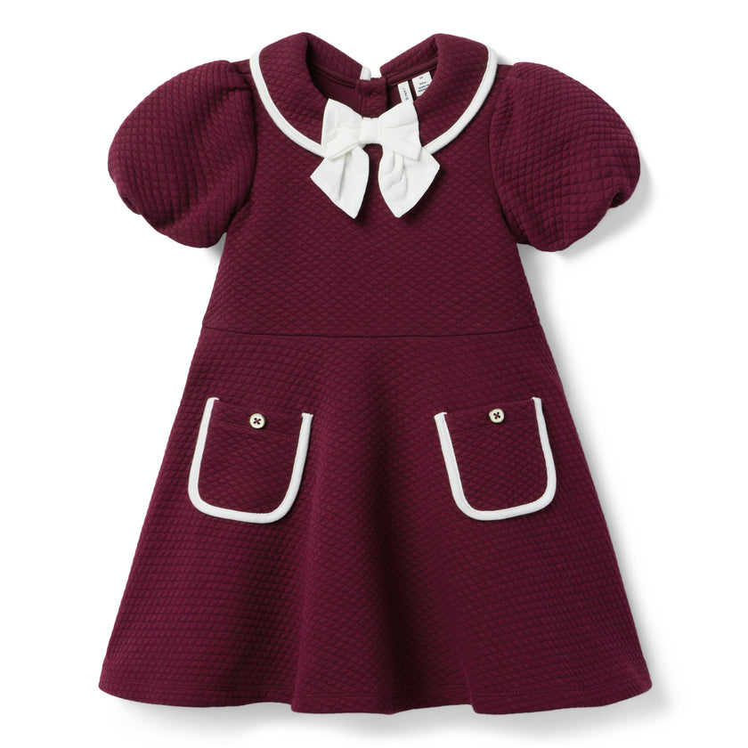 Quilted Puff Sleeve Dress, red