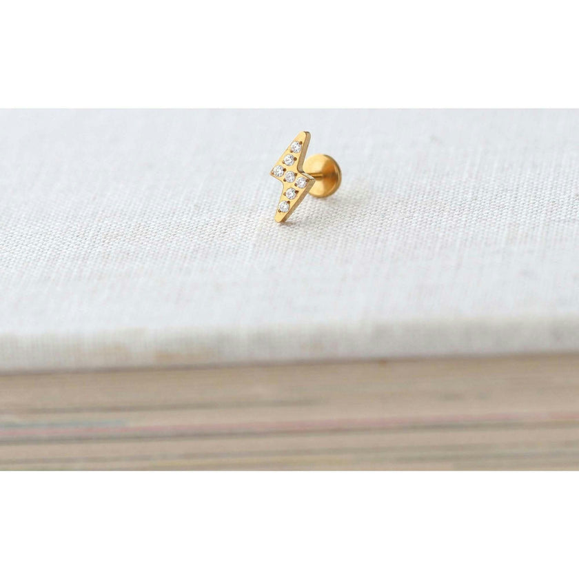 Lightning Bolt Crystal Titanium Flat Back Stud Earring