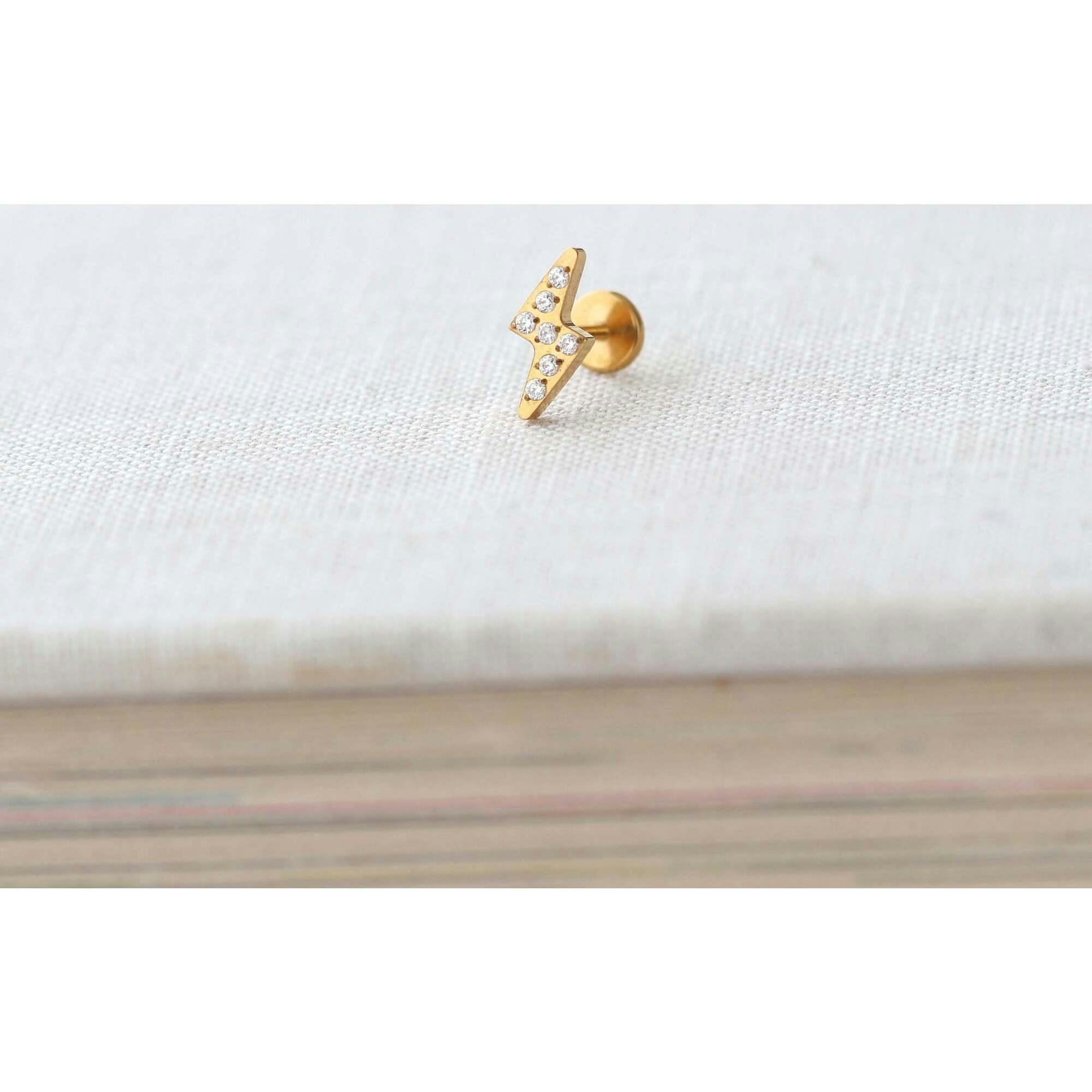 Lightning Bolt Crystal Titanium Flat Back Stud Earring