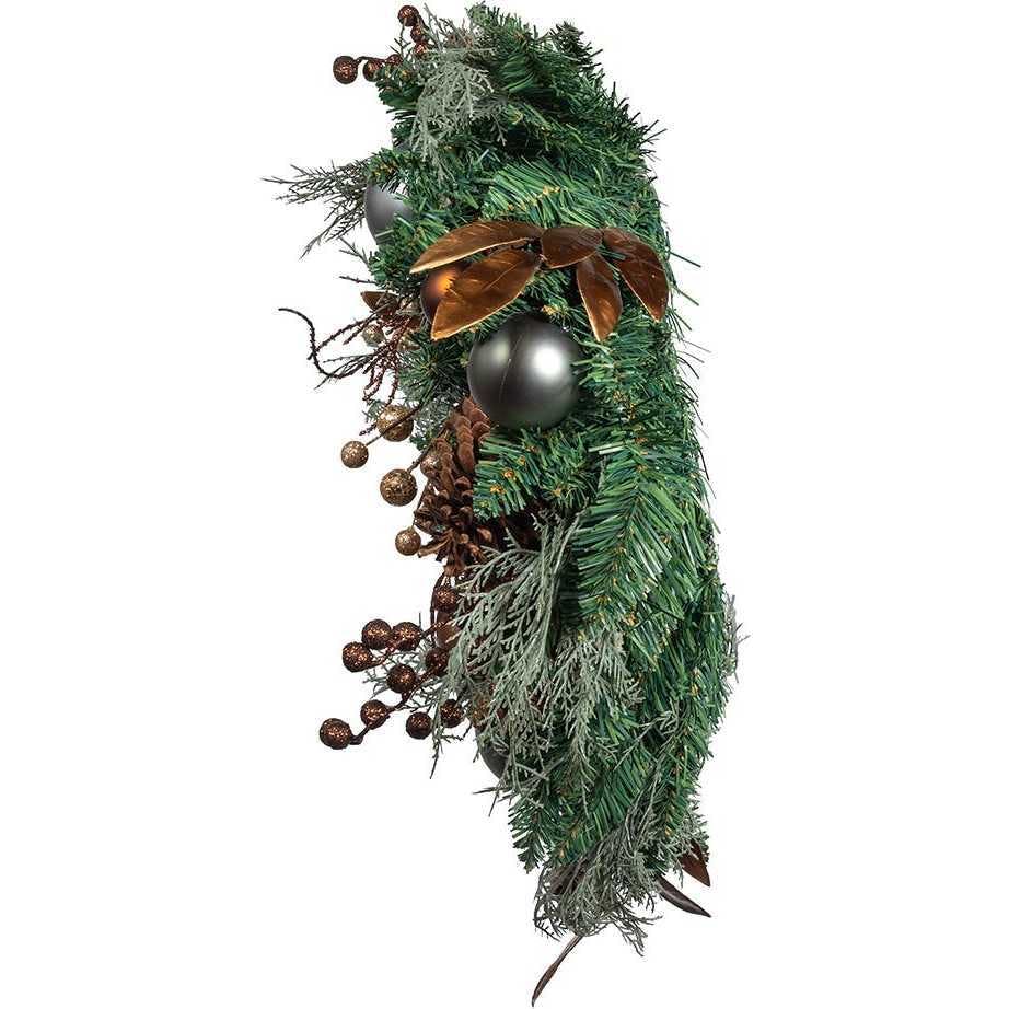 24-Inch Unlit Copper and Silver Balls Green Wreath