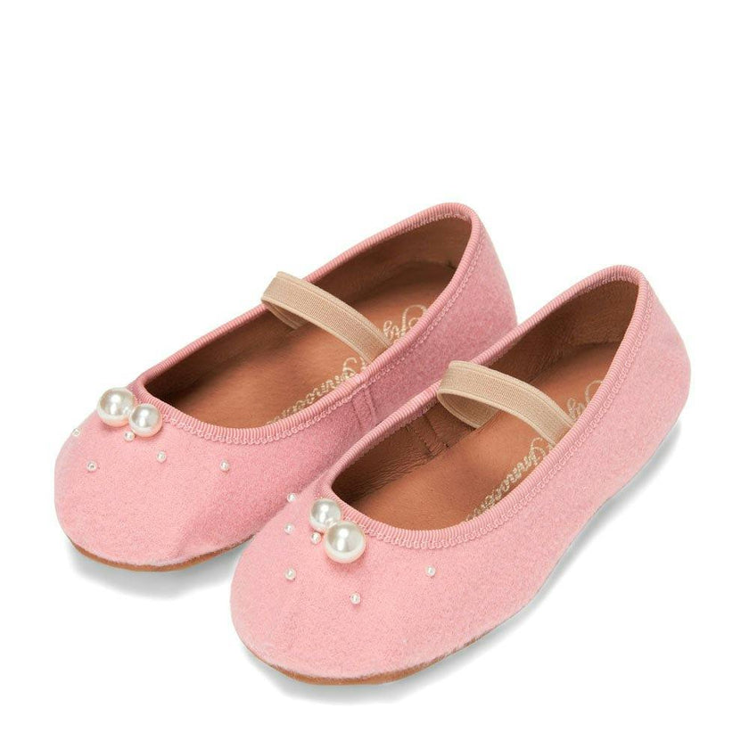 Zelda Wool & Faux Pearls Elastic Strap Ballerina Shoes
