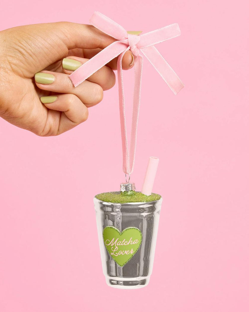 Matcha Girl Ornament - glittery glass ornament
