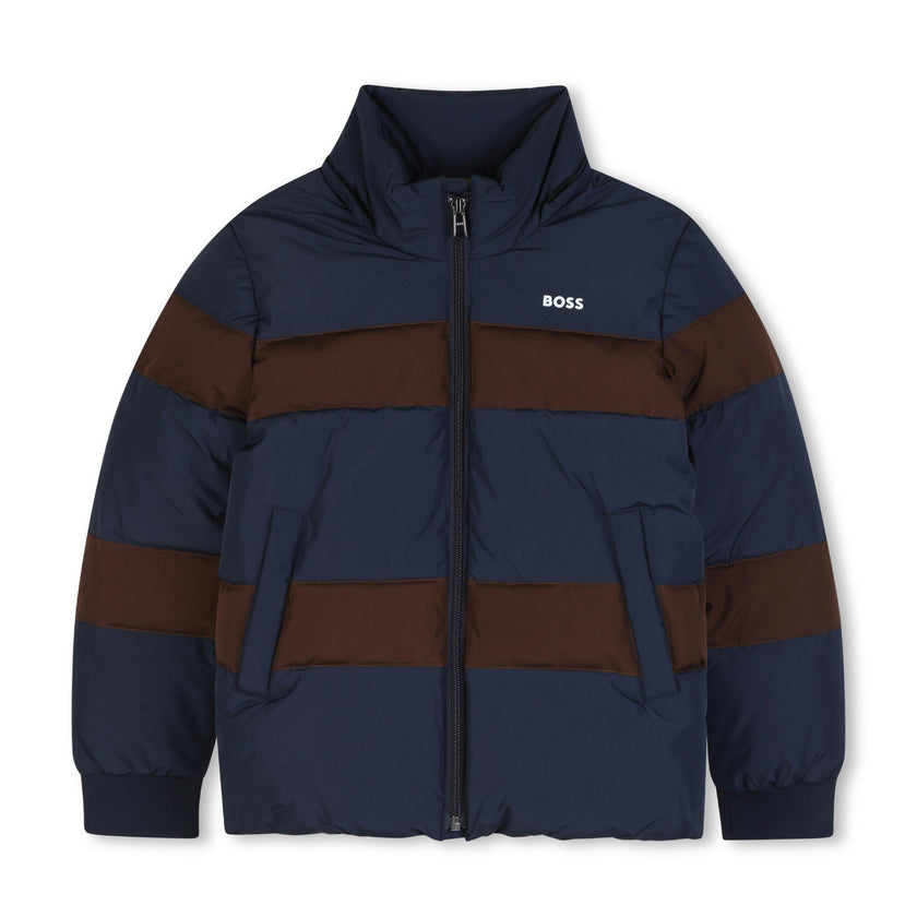 Navy Color-Block Puffer Jacket