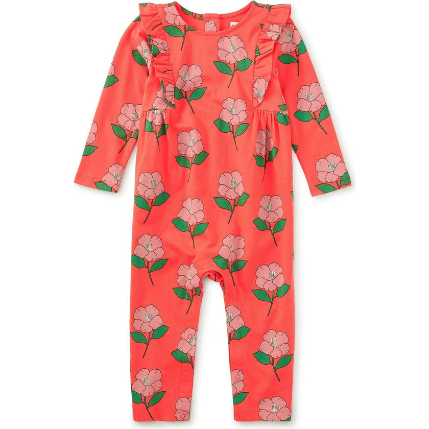 Ruffle Shoulder Baby Romper, Pink