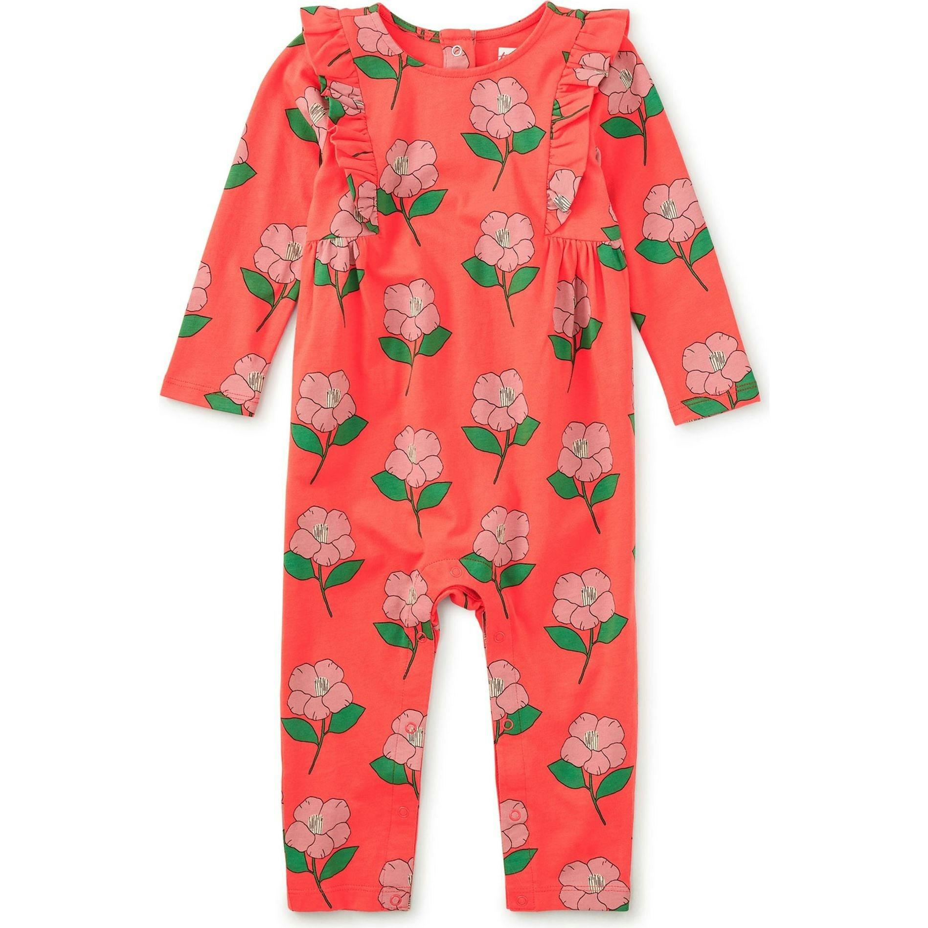 Ruffle Shoulder Baby Romper, Pink