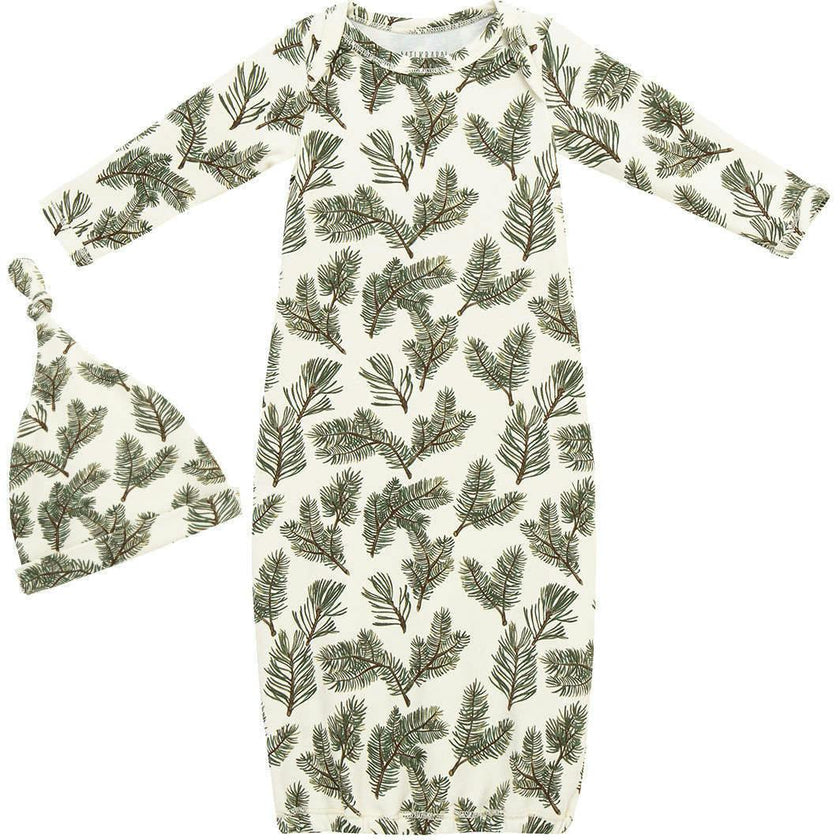 Pine Brushed Newborn Gown & Hat Set
