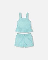 Terry Tank Top With Shorts Set Light Blue