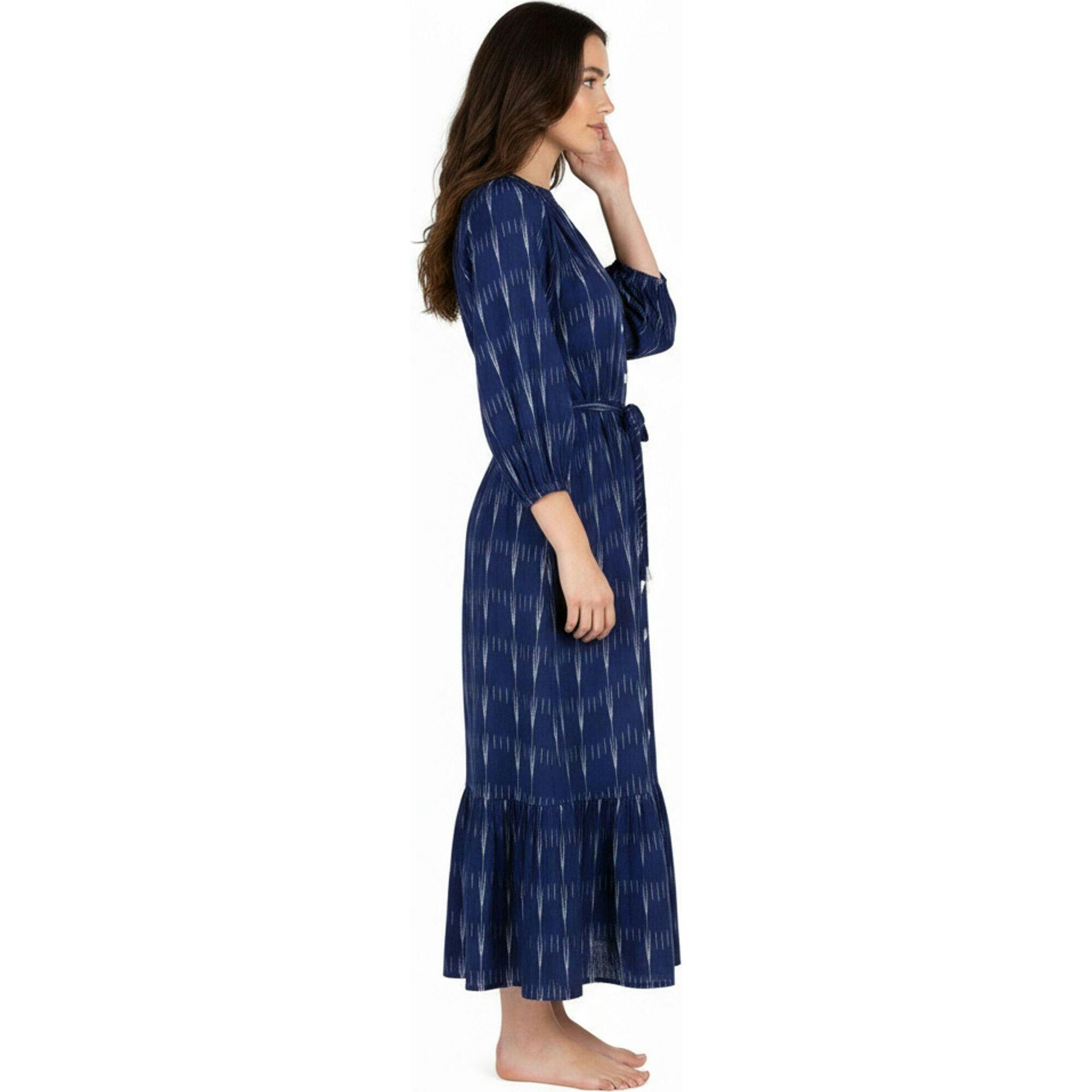 Juliette Women's shirtdress Indigo Blue Ikat, Blue