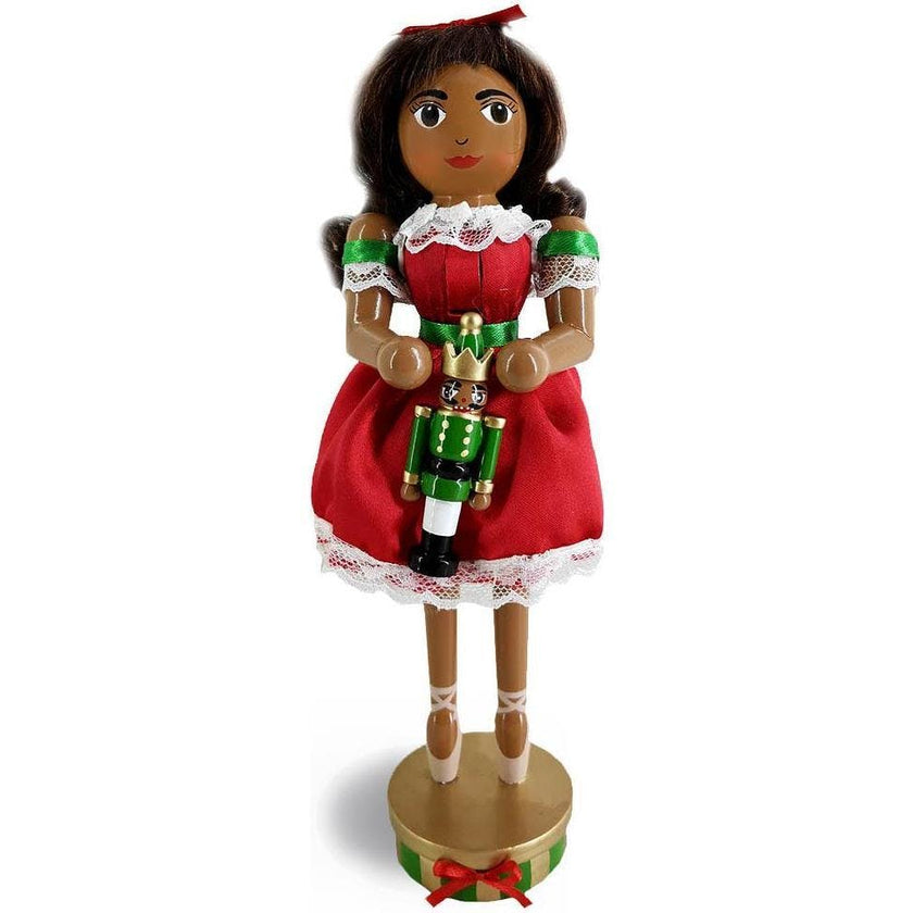 African American Clara Nutcracker in Red and Green 10 Inch