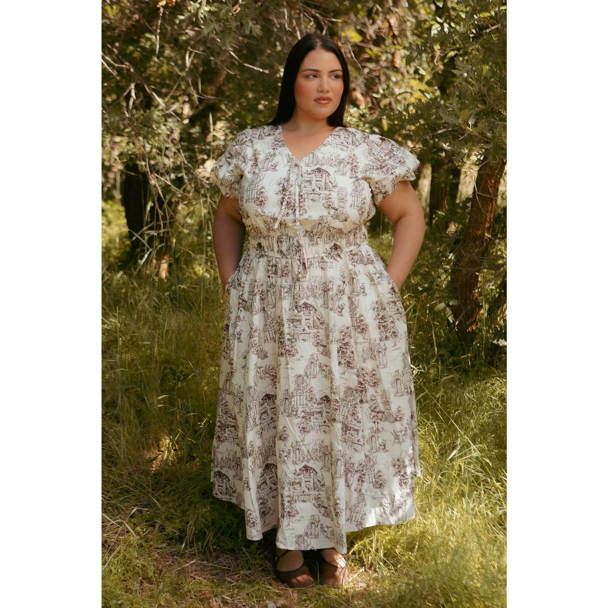 Zaza Midi Dress in Brown Toile