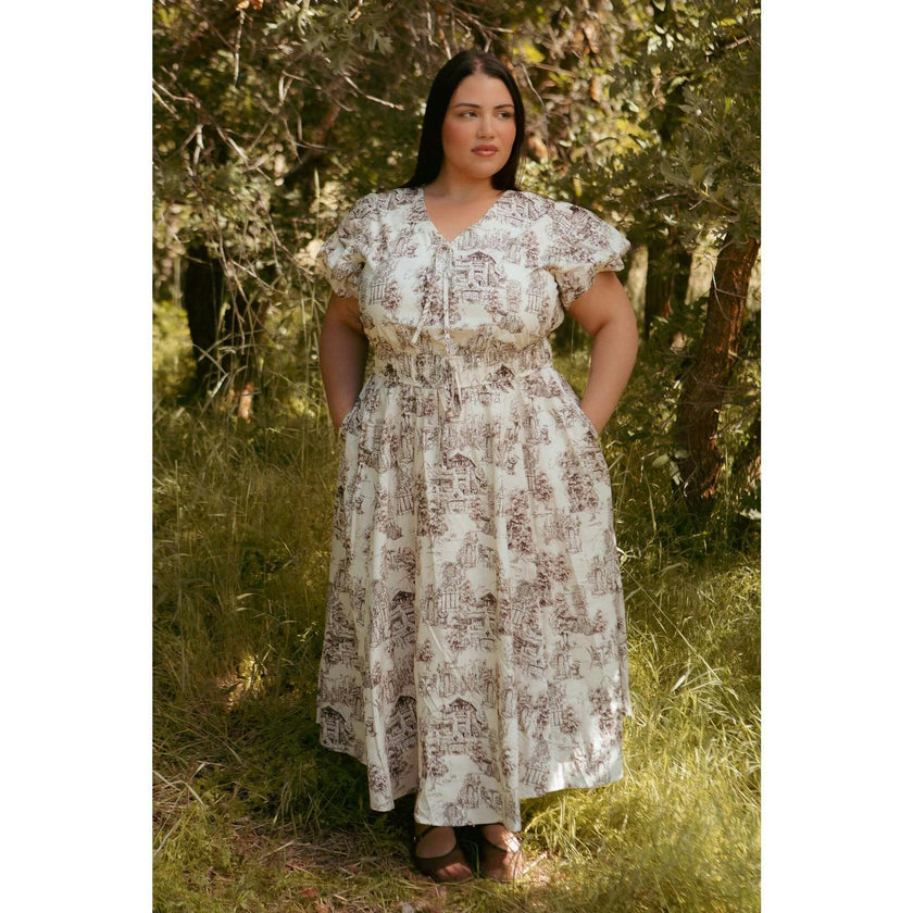Zaza Midi Dress in Brown Toile