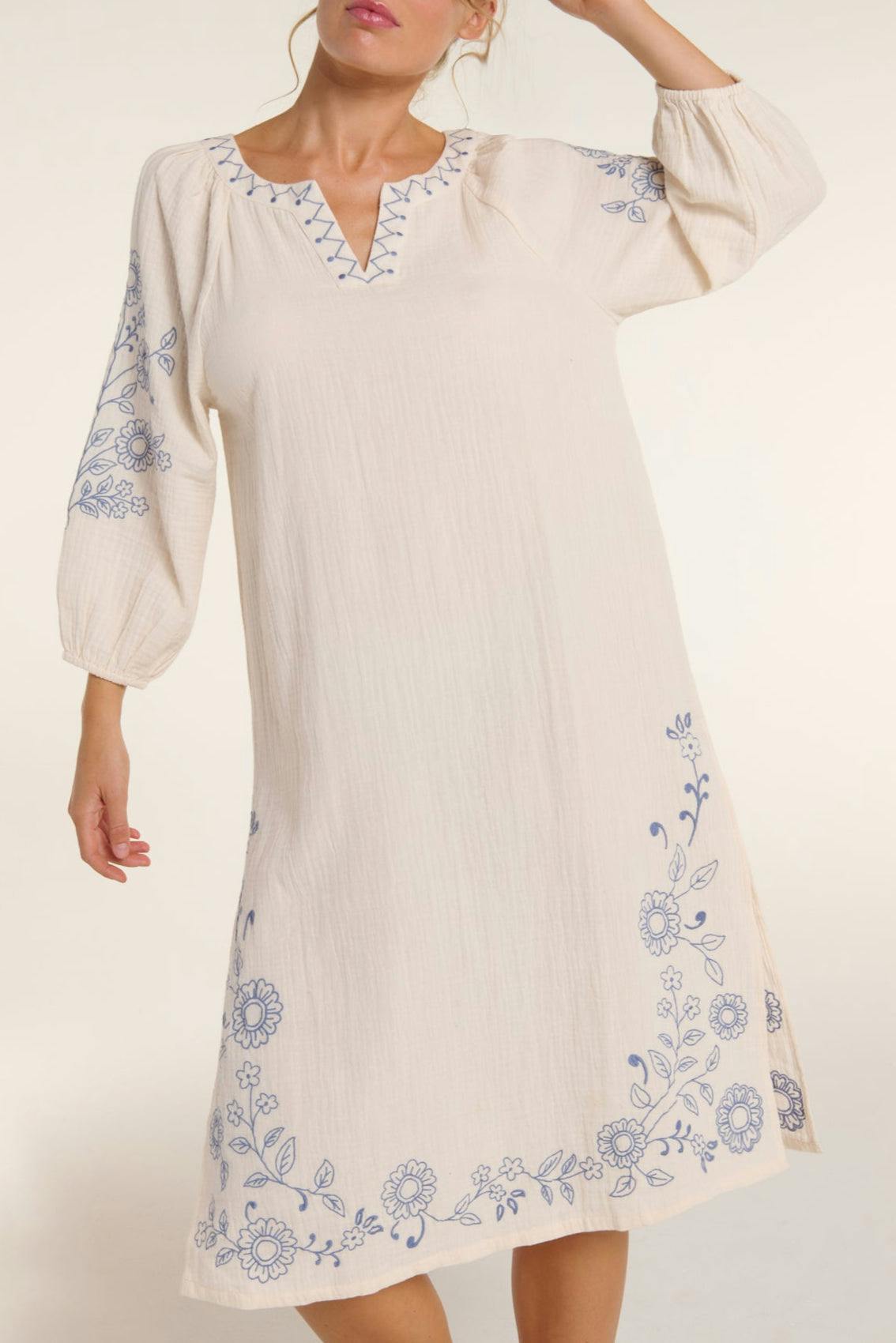 Lydia Dress in Cream Embroidery