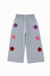Brushed Fleece Wide Leg Pant with Stars  Patches, Gray