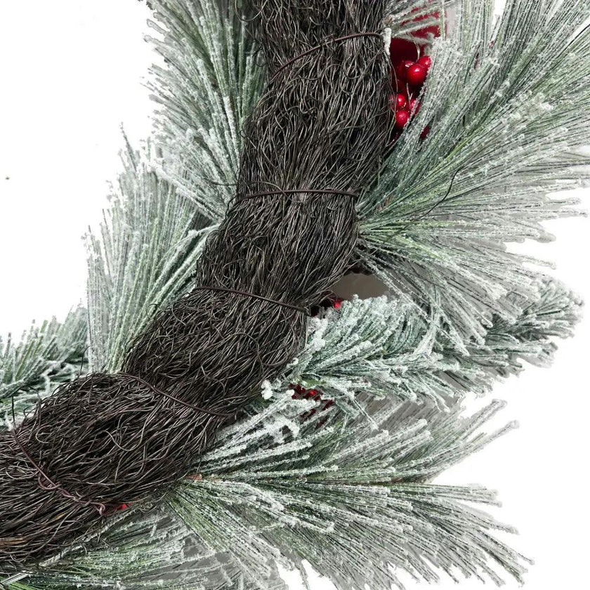 26" Flocked Pinecone, Berry & Ornament Wreath Pre-Lit
