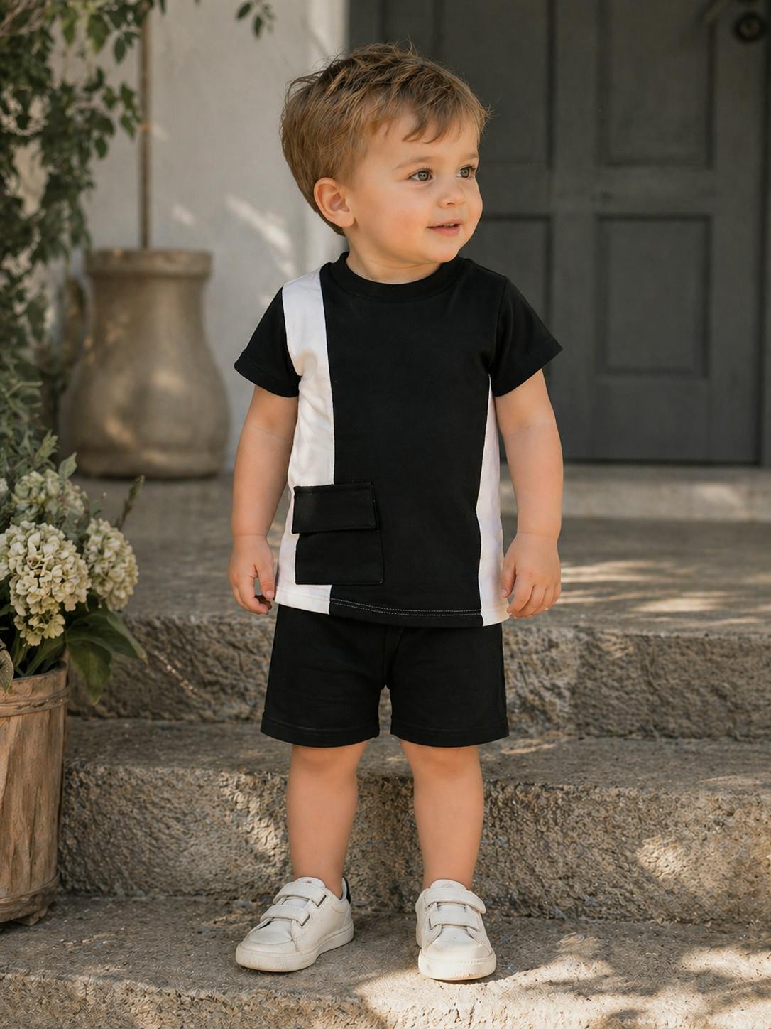 Color-Block Pocket Tee & Short Set