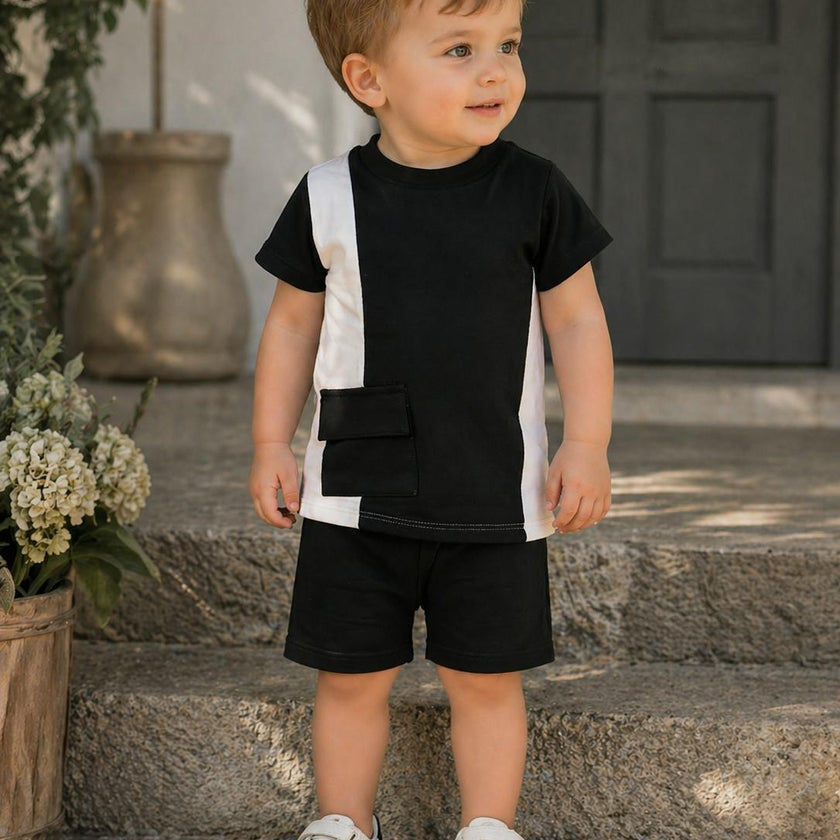 Color-Block Pocket Tee & Short Set