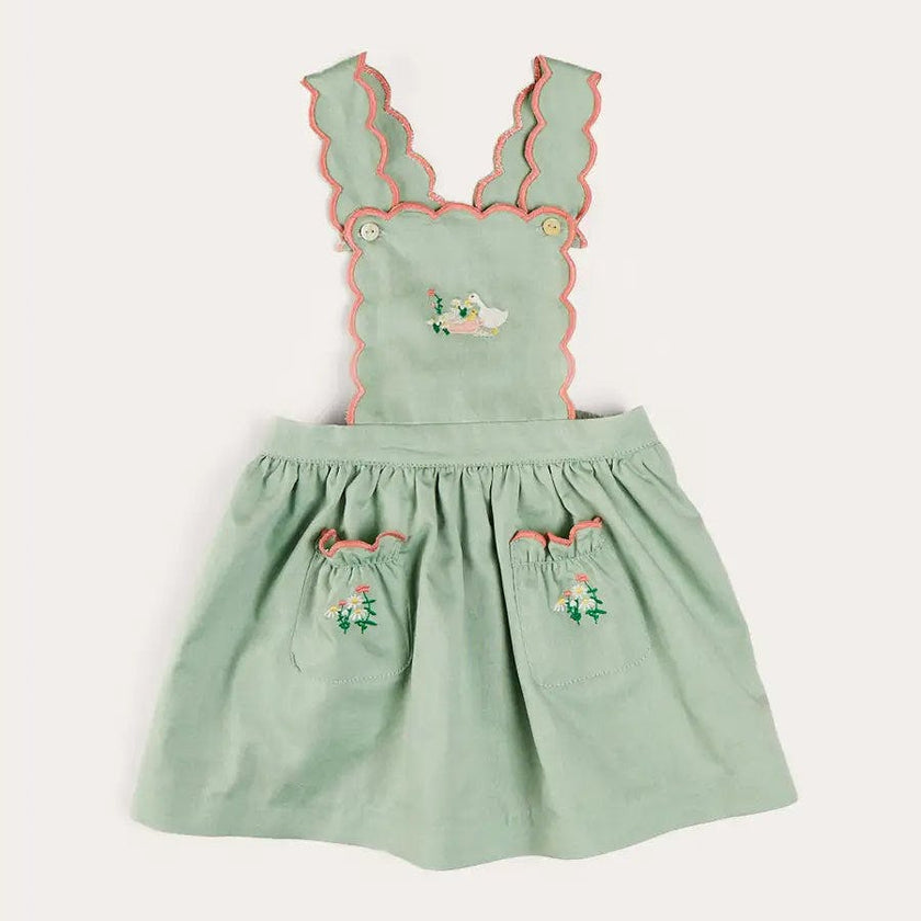 Duck Embroidered Scallop Detail Skirt With Braces in Green (18mths-6yrs)