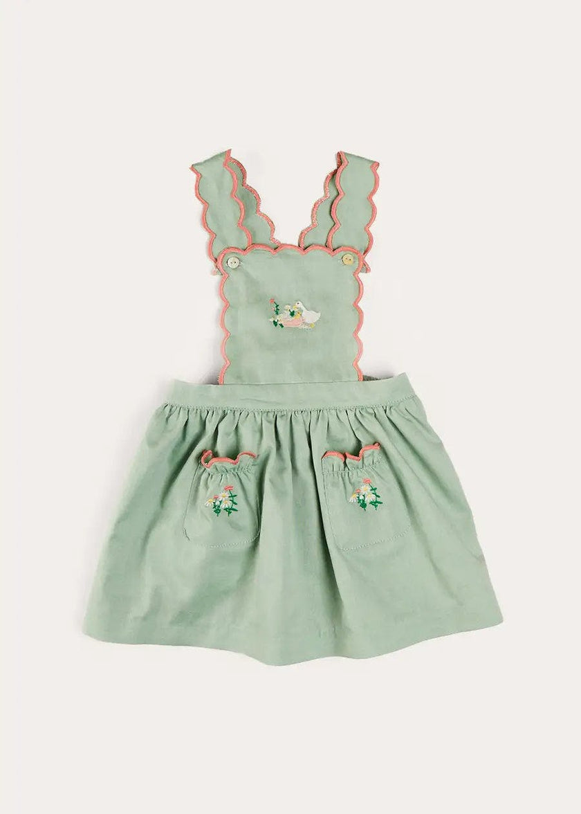 Duck Embroidered Scallop Detail Skirt With Braces in Green (18mths-6yrs)