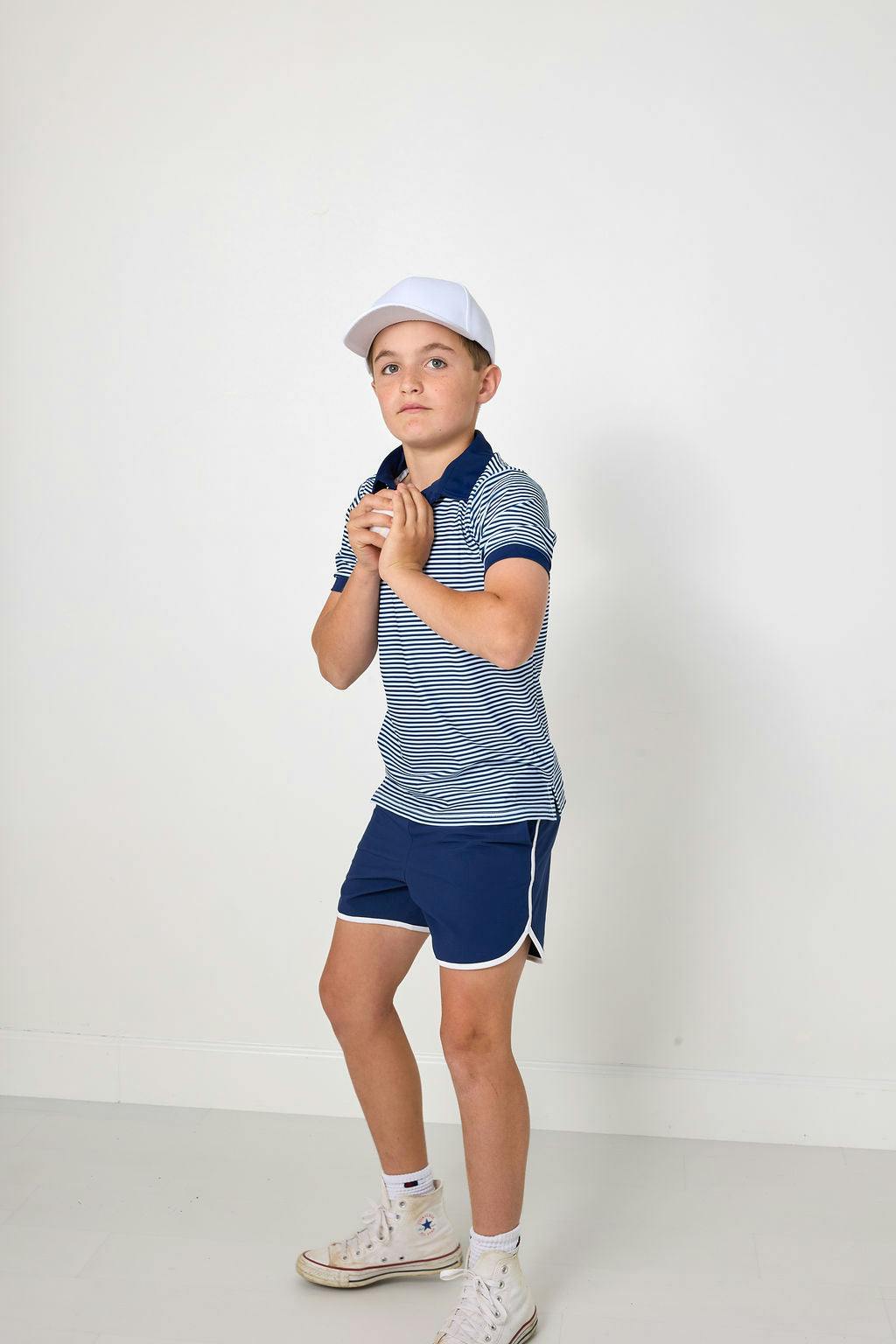 navy thin stripe polo shirt
