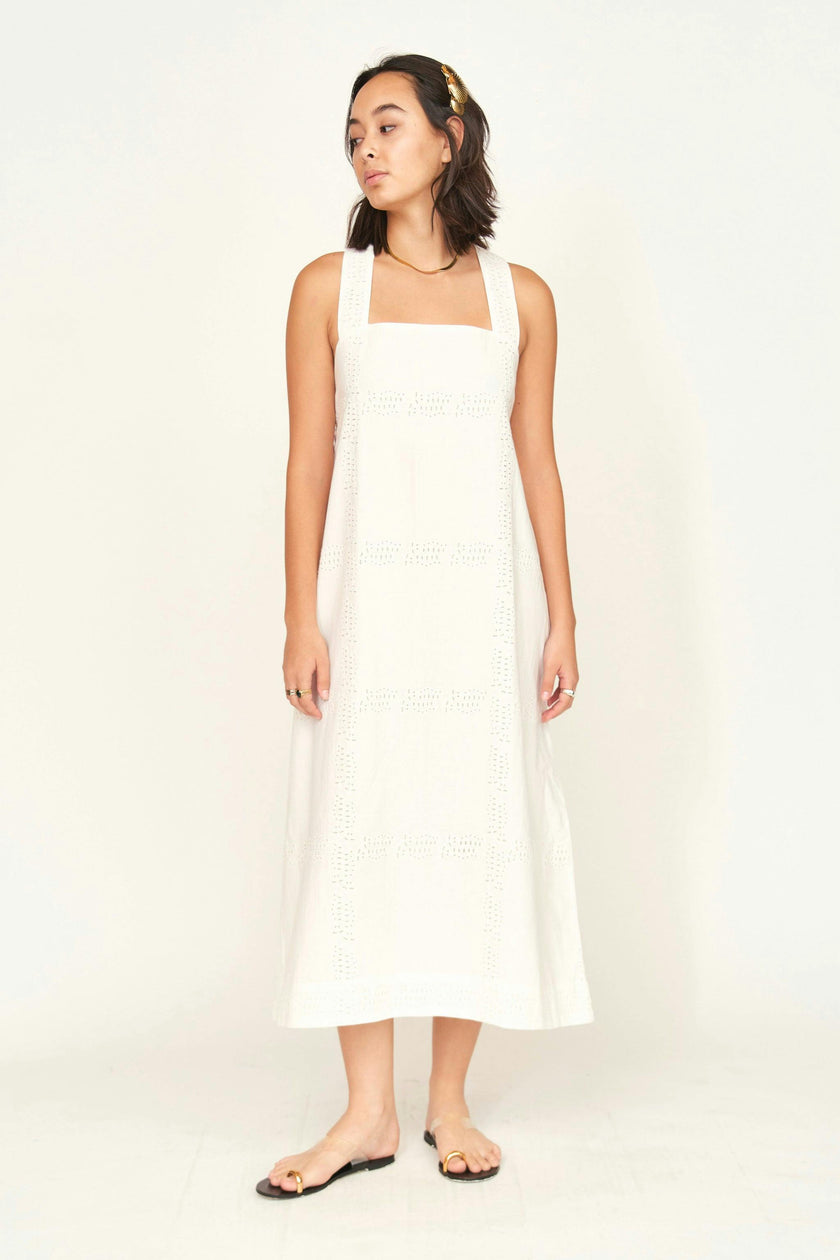 Ica Dress in White Marine Eyelet