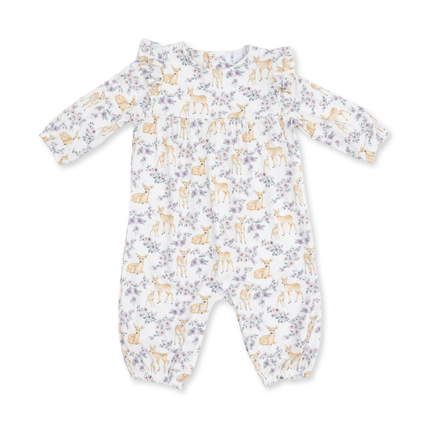 Floral Deer - Ruffle Sleeve Snap Romper