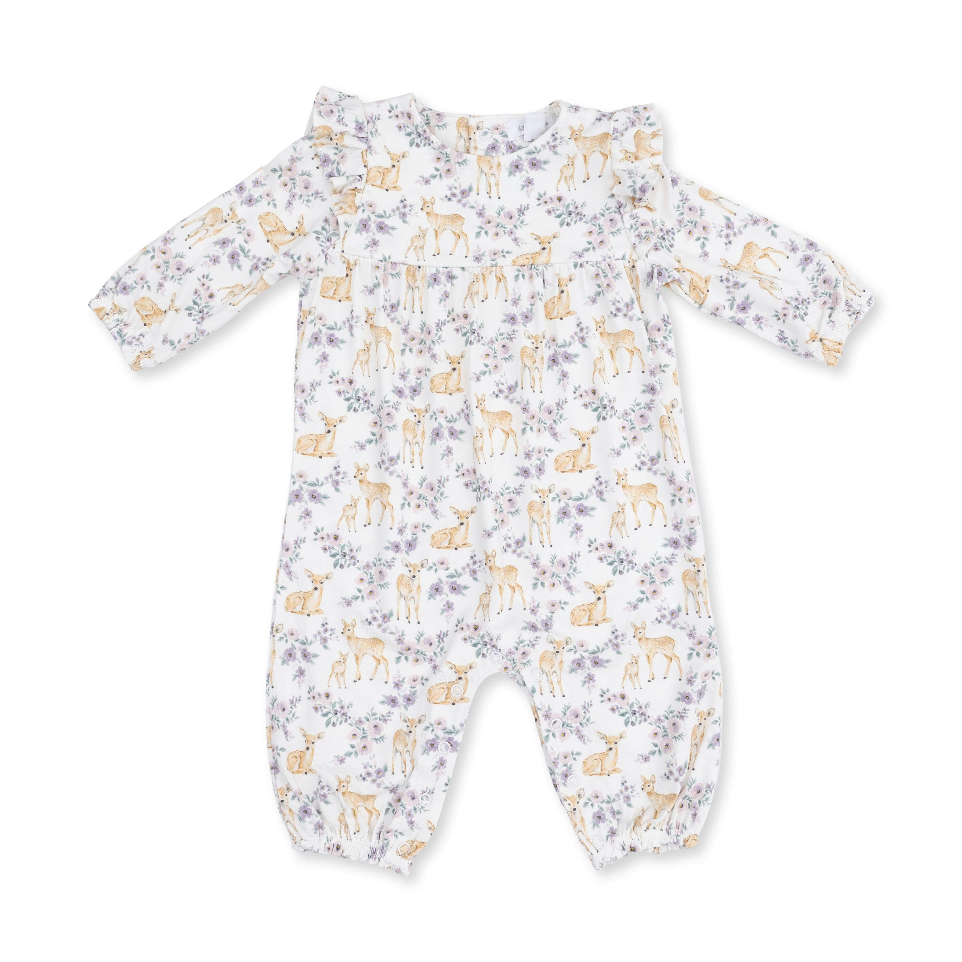 Floral Deer - Ruffle Sleeve Snap Romper