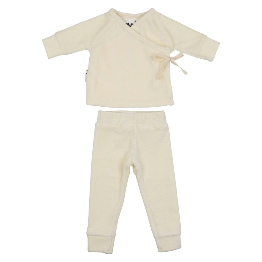 Ribbed Velour Long Sleeve Kimono Top & Pant 2-Piece Set