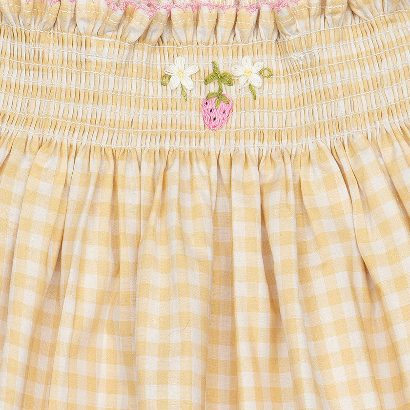 Ruffle Pant Set in Yellow Gingham/Strawberry